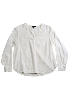 J. CREW Silk Vneck Long-sleeve Blouse Top Ivory Size 12 Business Career Workwear